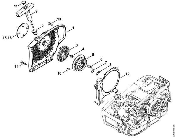 Benzinmotorsägen (MS) MS 201 C-M Anwerfvorrichtung der Marke Stihl