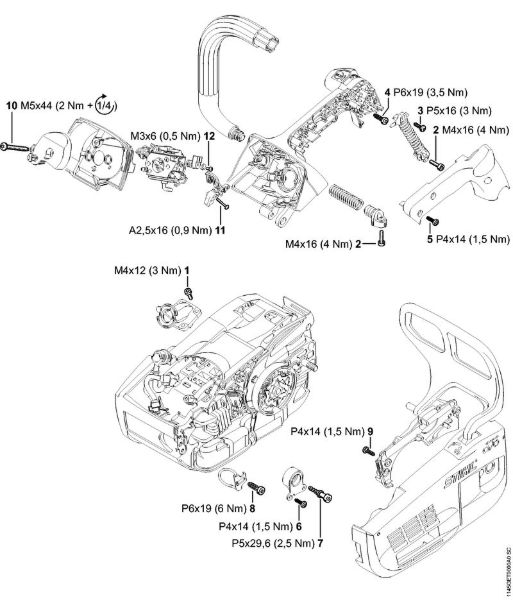 Benzinmotorsägen (MS) MS 201 T Anziehdrehmomente der Marke Stihl