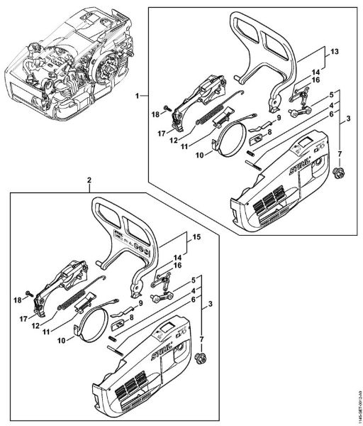 Benzinmotorsägen (MS) MS 201 T Kettenraddeckel, Handschutz der Marke Stihl