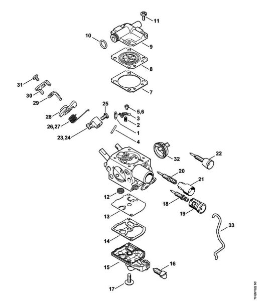 Benzinmotorsägen (MS) MS 201 T Vergaser C1Q-S250, C1Q-S248, C1Q-S214, C1Q-S188 der Marke Stihl