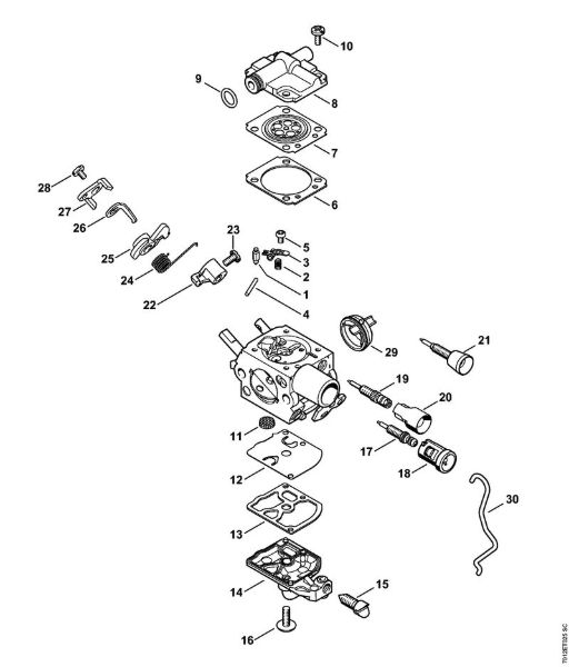 Benzinmotorsägen (MS) MS 201 T Vergaser C1Q-S280, C1Q-S283 der Marke Stihl