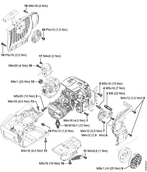 Benzinmotorsägen (MS) MS 201 TC-E Anziehdrehmomente der Marke Stihl