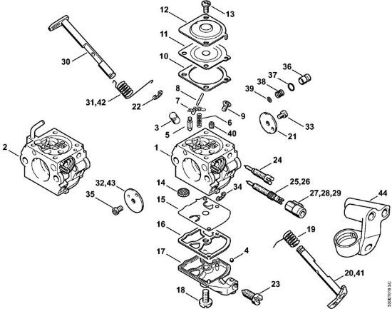 Benzinmotorsägen (MS) MS 210 C-B Vergaser C1Q-100335, C1Q-S86 der Marke Stihl