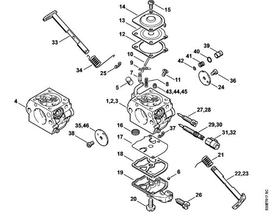 Benzinmotorsägen (MS) MS 210 C-BE Vergaser C1QÂ­S89, -S90, -S102, -S106 der Marke Stihl