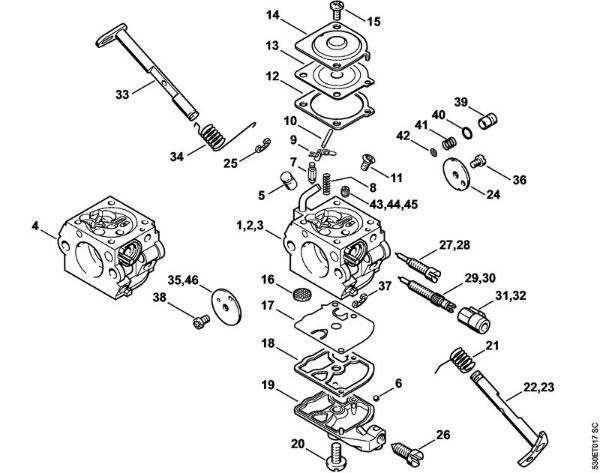 Benzinmotorsägen (MS) MS 210 C-BE Vergaser C1QÂ­S89, -S90, -S102, -S106 der Marke Stihl