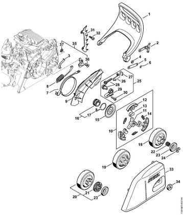 Benzinmotorsägen (MS) MS 211 Handschutz, Kettenbremse MS 211 der Marke Stihl
