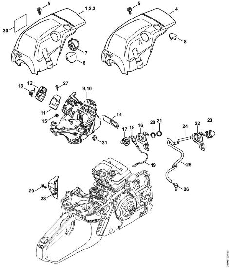 Benzinmotorsägen (MS) MS 241 C-BEM Haube, Luftführung der Marke Stihl