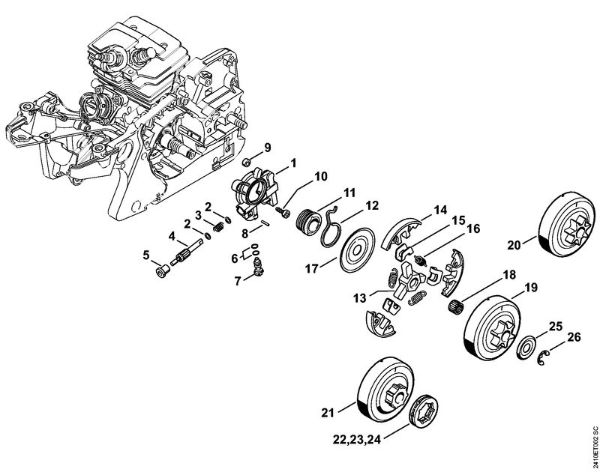 Benzinmotorsägen (MS) MS 241 C-M Ölpumpe, Kupplung der Marke Stihl
