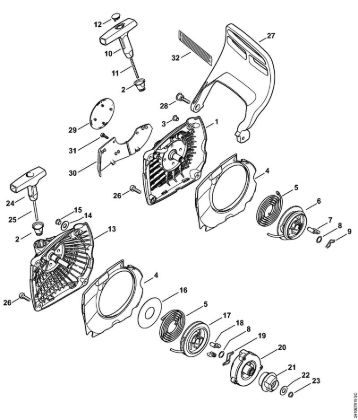 Benzinmotorsägen (MS) MS 241 C-MQ Anwerfvorrichtung, Handschutz der Marke Stihl