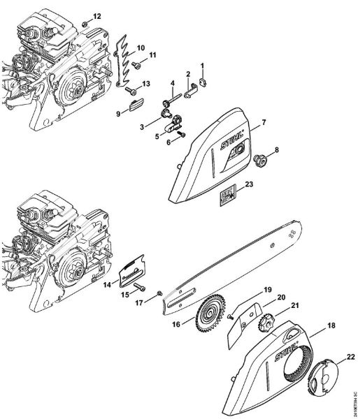 Benzinmotorsägen (MS) MS 241 C-MQ Kettenspannvorrichtung, Kettenraddeckel der Marke Stihl