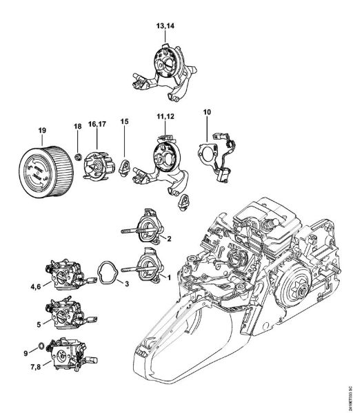 Benzinmotorsägen (MS) MS 241 C-MQ Vergaserträger, Luftfilter der Marke Stihl