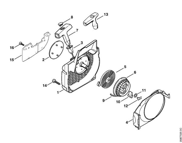 Benzinmotorsägen (MS) MS 250 Lüftergehäuse mit Anwerfvorrichtung der Marke Stihl