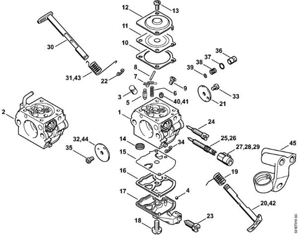 Benzinmotorsägen (MS) MS 250 Vergaser C1QÂ­S84, C1Q-100335 der Marke Stihl
