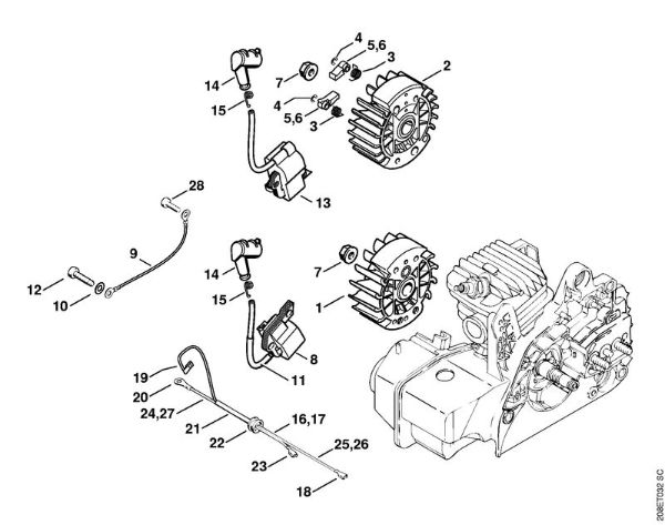 Benzinmotorsägen (MS) MS 250 C-BE Zündanlage der Marke Stihl