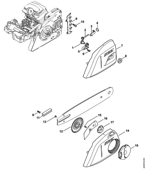Benzinmotorsägen (MS) MS 251 Kettenspannvorrichtung, Kettenraddeckel der Marke Stihl