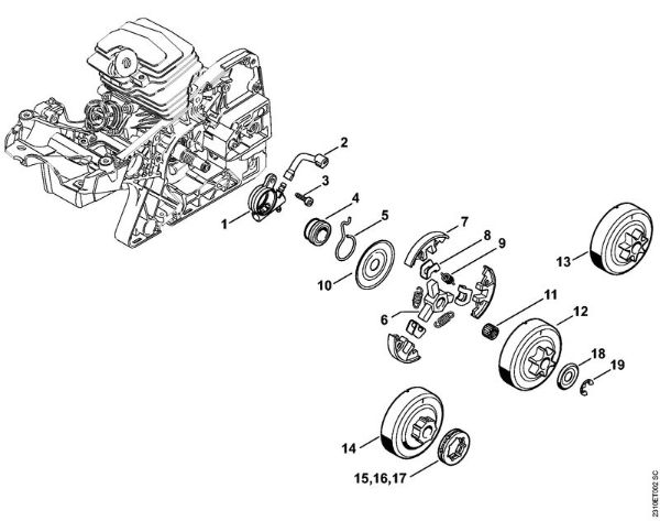 Benzinmotorsägen (MS) MS 251 C-BE Ölpumpe, Kupplung der Marke Stihl