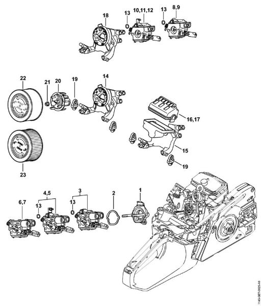 Benzinmotorsägen (MS) MS 251 C-BEQ Vergaserträger, Luftfilter der Marke Stihl