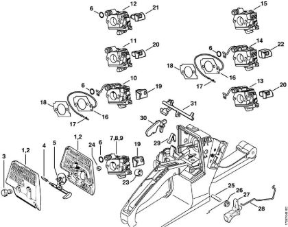 Benzinmotorsägen (MS) MS 260 C-B Luftfilter, Gasbetätigung der Marke Stihl