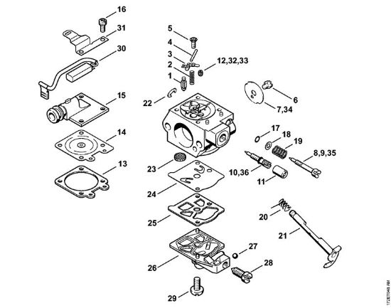 Benzinmotorsägen (MS) MS 260 C-B W Vergaser WTE-1, WTE-2, WTE-4, WTE-11 der Marke Stihl