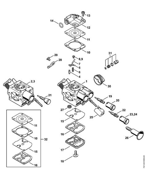 Benzinmotorsägen (MS) MS 261 C-BE Vergaser C1Q-S253, C1Q-S212, C1Q-S179 der Marke Stihl