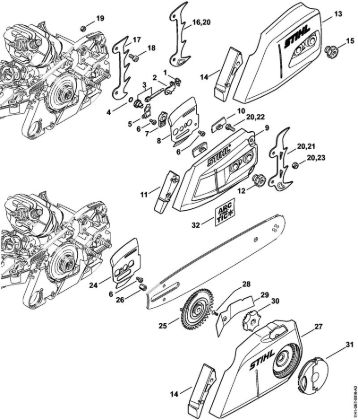 Benzinmotorsägen (MS) MS 261 C-M Kettenspannvorrichtung, Kettenraddeckel der Marke Stihl