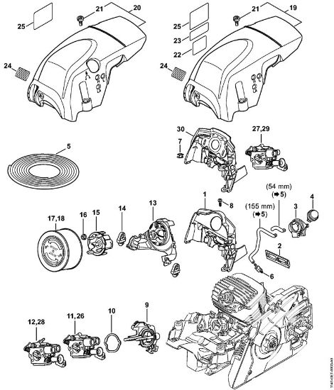 Benzinmotorsägen (MS) MS 271 Luftführung, Vergaserträger, Haube der Marke Stihl