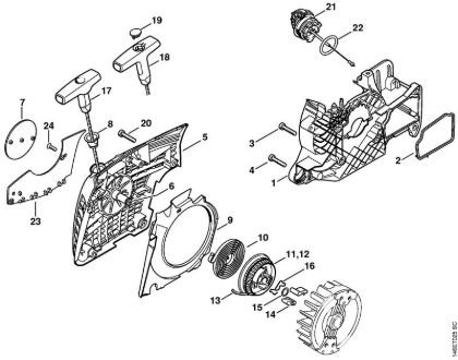 Benzinmotorsägen (MS) MS 280 C-B Lüftergehäuse mit Anwerfvorrichtung der Marke Stihl