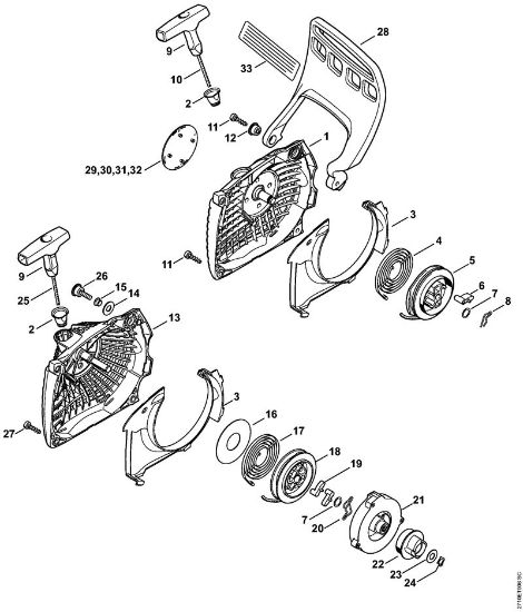Benzinmotorsägen (MS) MS 291 C-BE Anwerfvorrichtung, Handschutz der Marke Stihl