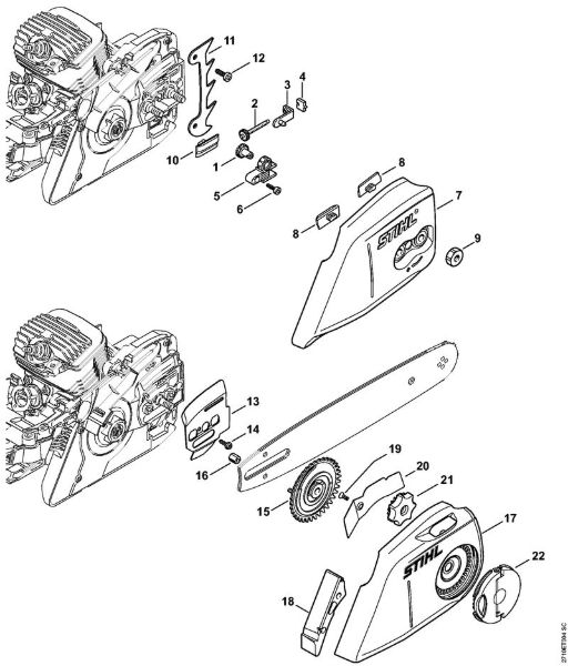 Benzinmotorsägen (MS) MS 291 C-BE Kettenspannvorrichtung, Kettenraddeckel der Marke Stihl