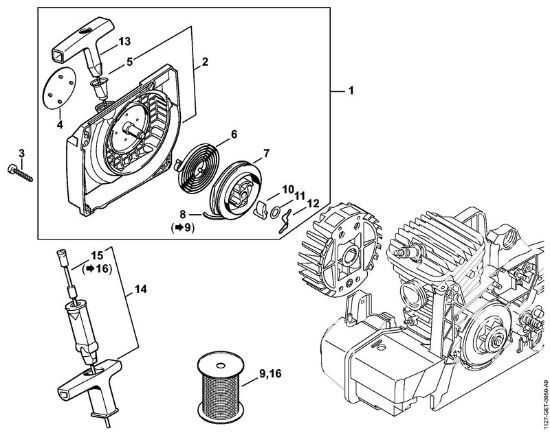 Benzinmotorsägen (MS) MS 310 Lüftergehäuse mit Anwerfvorrichtung der Marke Stihl