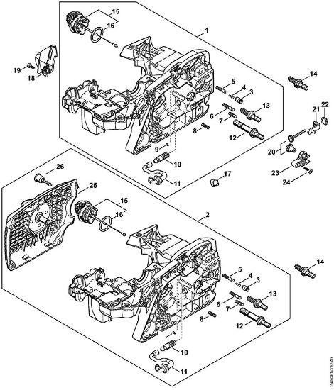 Benzinmotorsägen (MS) MS 311-Z Motorgehäuse, Kettenspannvorrichtung der Marke Stihl