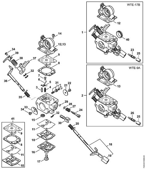 Benzinmotorsägen (MS) MS 311-Z Vergaser WTE-9, WTE-17 der Marke Stihl