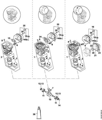 Benzinmotorsägen (MS) MS 311-Z Zylinder, Schalldämpfer der Marke Stihl