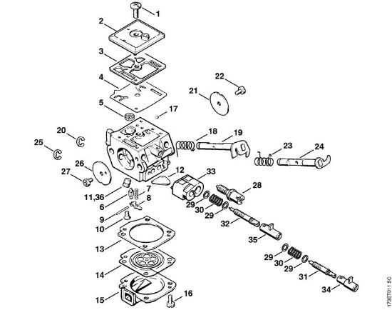 Benzinmotorsägen (MS) MS 340 Vergaser C3A-S39 der Marke Stihl