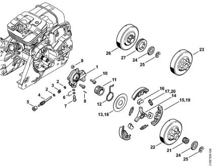 Benzinmotorsägen (MS) MS 341 Ölpumpe, Kupplung der Marke Stihl