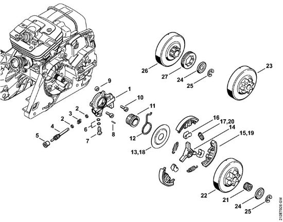 Benzinmotorsägen (MS) MS 341 Ölpumpe, Kupplung der Marke Stihl