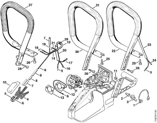Benzinmotorsägen (MS) MS 360 Heizung, Griffrohr der Marke Stihl