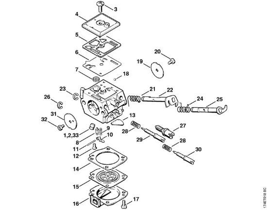 Benzinmotorsägen (MS) MS 360 Vergaser C3A-S31, C3A-S65 der Marke Stihl