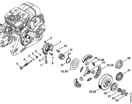 Benzinmotorsägen (MS) MS 361-VW Ölpumpe, Kupplung der Marke Stihl