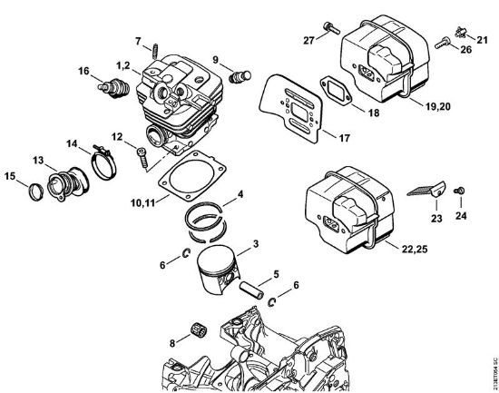 Benzinmotorsägen (MS) MS 361-VW Zylinder, Schalldämpfer der Marke Stihl