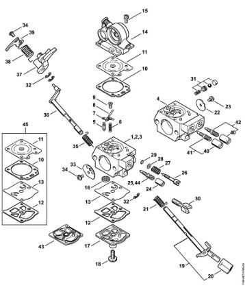 Benzinmotorsägen (MS) MS 362 Vergaser WTE-8, WTE-18, WTE-20 der Marke Stihl