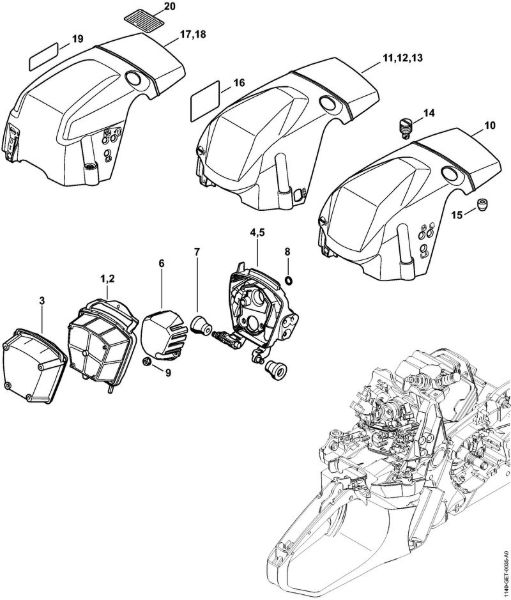 Benzinmotorsägen (MS) MS 362 C-MQ Luftfilter, Haube (27.2015),(26.2015),(18.2013),(28.2012) der Marke Stihl