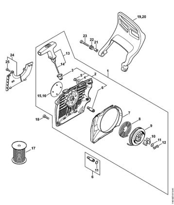 Benzinmotorsägen (MS) MS 362 C-Q Anwerfvorrichtung, Handschutz der Marke Stihl