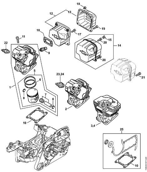 Benzinmotorsägen (MS) MS 362-VW Zylinder, Schalldämpfer der Marke Stihl