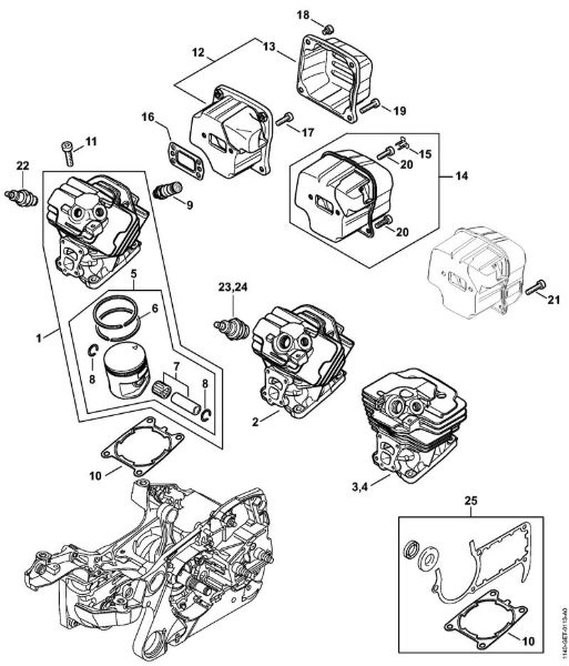 Benzinmotorsägen (MS) MS 362-VW Zylinder, Schalldämpfer der Marke Stihl