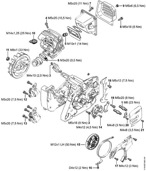 Benzinmotorsägen (MS) MS 382 Anziehdrehmomente der Marke Stihl