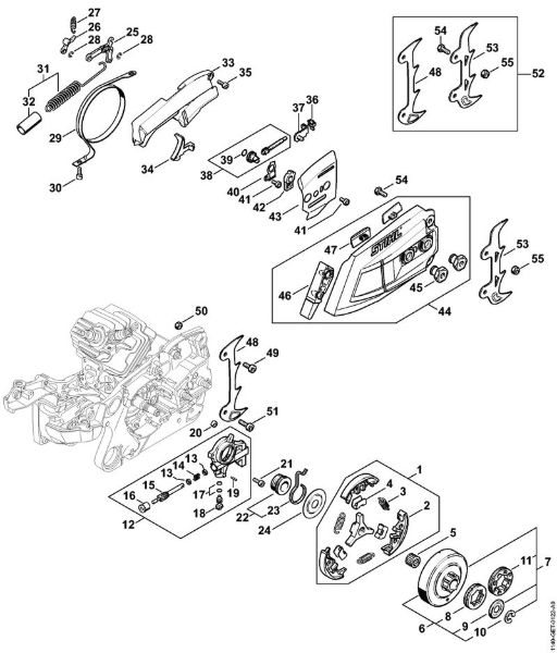 Benzinmotorsägen (MS) MS 400 C-M Kupplung, Ölpumpe, Kettenbremse der Marke Stihl