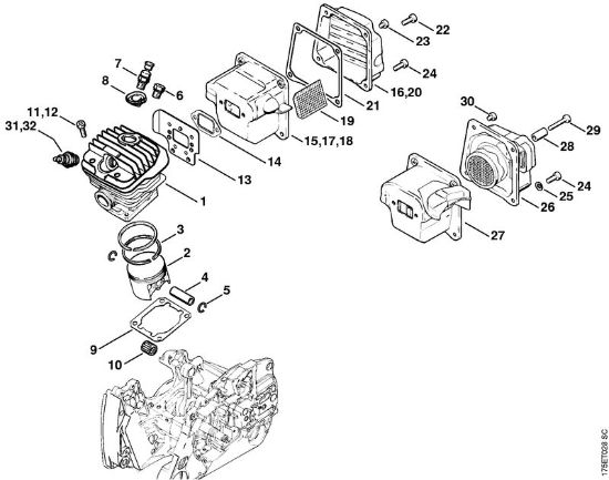 Benzinmotorsägen (MS) MS 440-W Zylinder der Marke Stihl