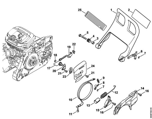 Benzinmotorsägen (MS) MS 461 Handschutz, Kettenbremse, Kettenspannvorrichtung der Marke Stihl
