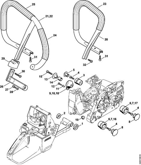 Benzinmotorsägen (MS) MS 461-VW AV-System, Griffrohr der Marke Stihl